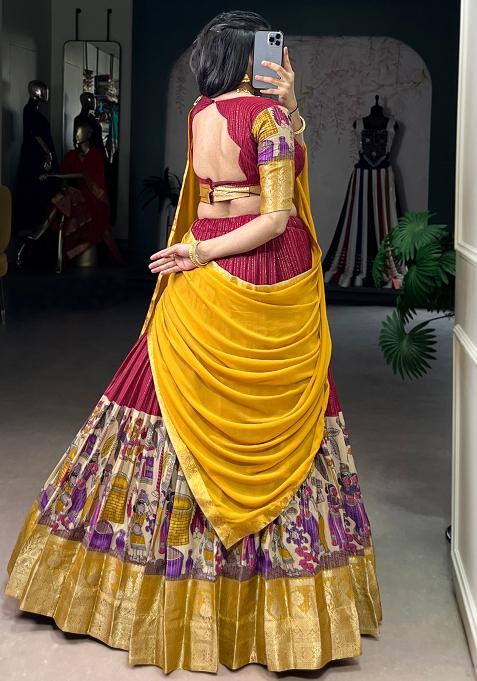 Red Embroidered Chanderi Lehenga Set