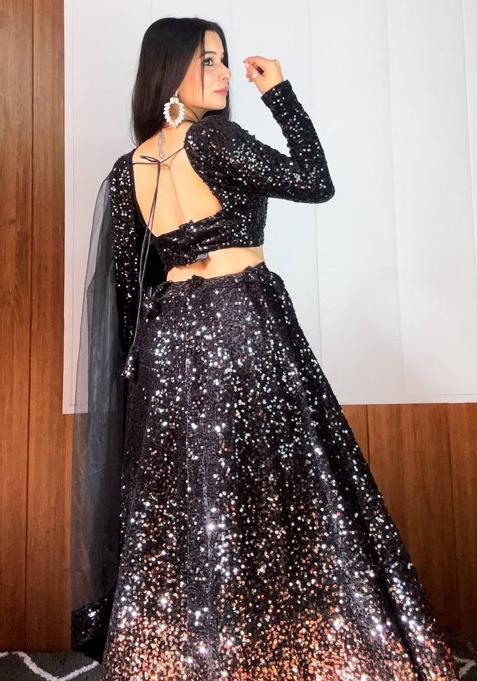 Black Embroidered Velvet Lehenga Set