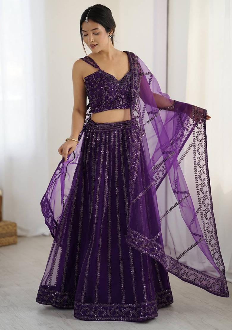 Violet Embroidered Net Lehenga Set