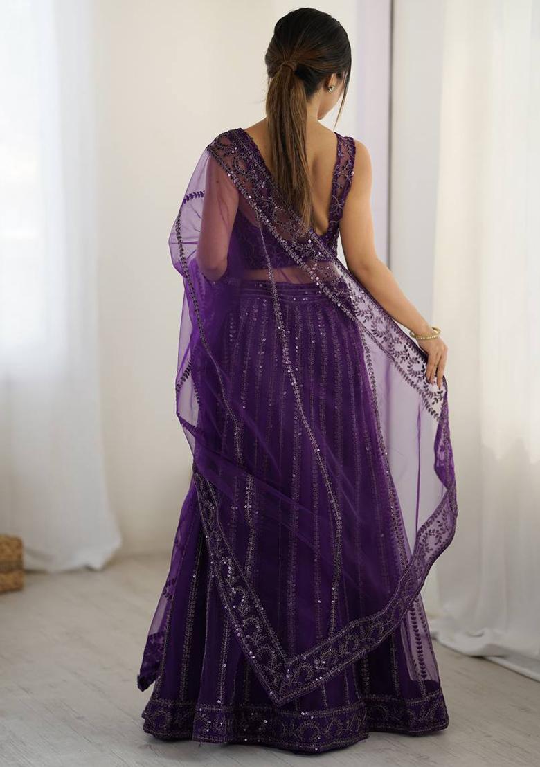 Violet Embroidered Net Lehenga Set