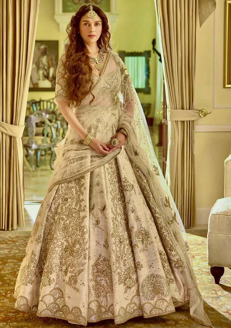 Light Yellow Embroidered Silk Lehenga Set