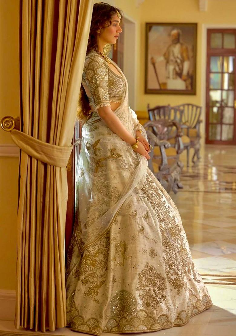 Light Yellow Embroidered Silk Lehenga Set