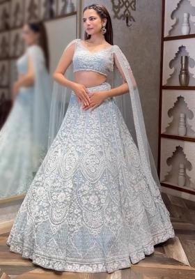 Sky Blue Embroidered Net Lehenga Set
