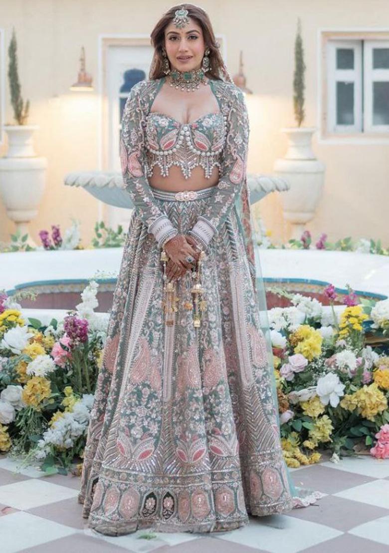 Multicolor Embroidered Silk Lehenga Set