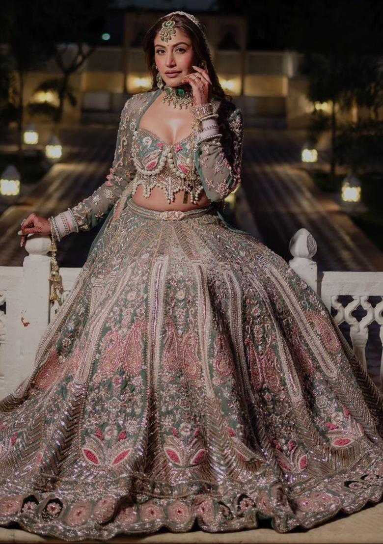 Multicolor Embroidered Silk Lehenga Set
