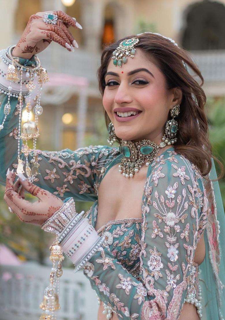 Multicolor Embroidered Silk Lehenga Set