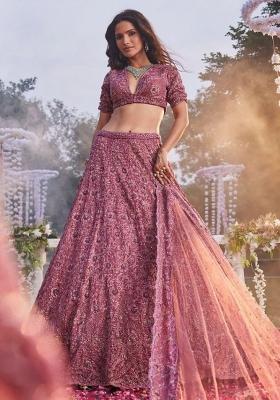 Pink Embroidered Silk Lehenga Set