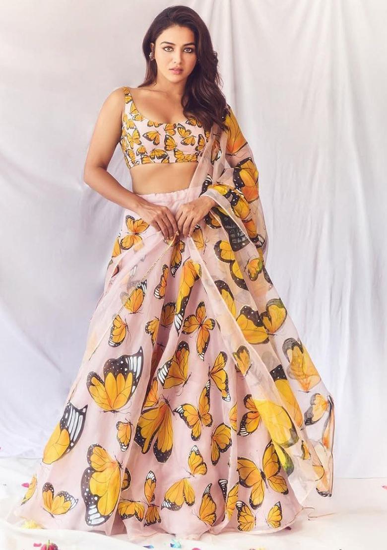 Light Pink Embroidered Silk Lehenga Set