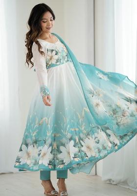 Aqua Blue Embroidered Silk Gwon Set