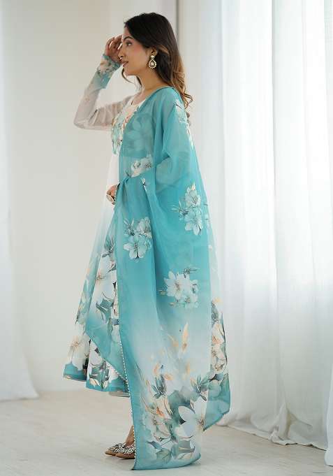 Buy Women Aqua Blue Embroidered Silk Gwon Set - XLH56137 - Salwar ...