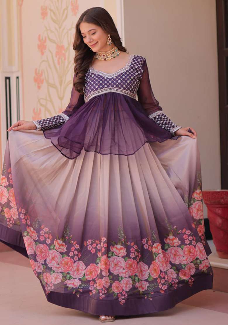 Purple Cosmos Lehenga Set with Embroidered for Diwali | Wedding & Festive Wear - Indya