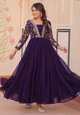 Purple Embroidered Faux Blooming Gwon Set