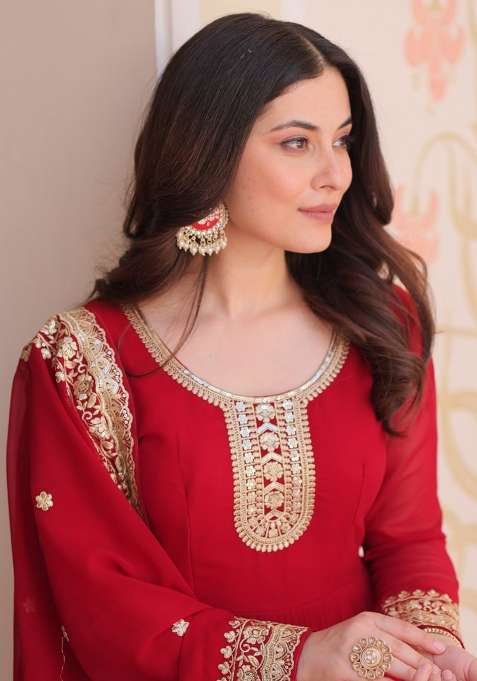 Buy Women Maroon Embroidered Faux Blooming Gwon Set - XLH56166 - Eid ...