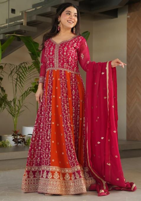 Pink Embroidered Faux Blooming Gwon Set