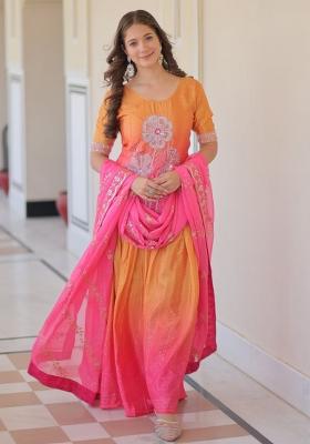 Pink Embroidered Chinnon Gwon Set
