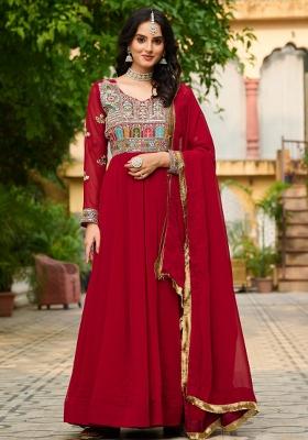 Maroon Embroidered Faux Blooming Gwon Set