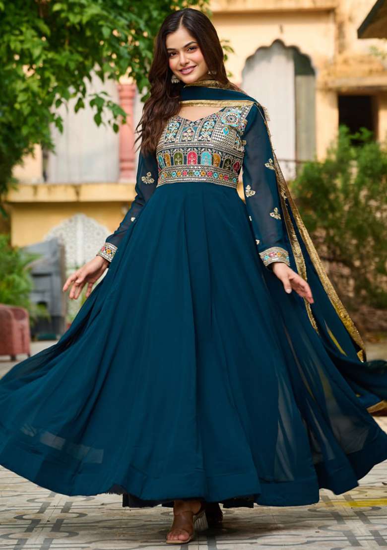 Rama Embroidered Faux Blooming Gwon Set - Indya