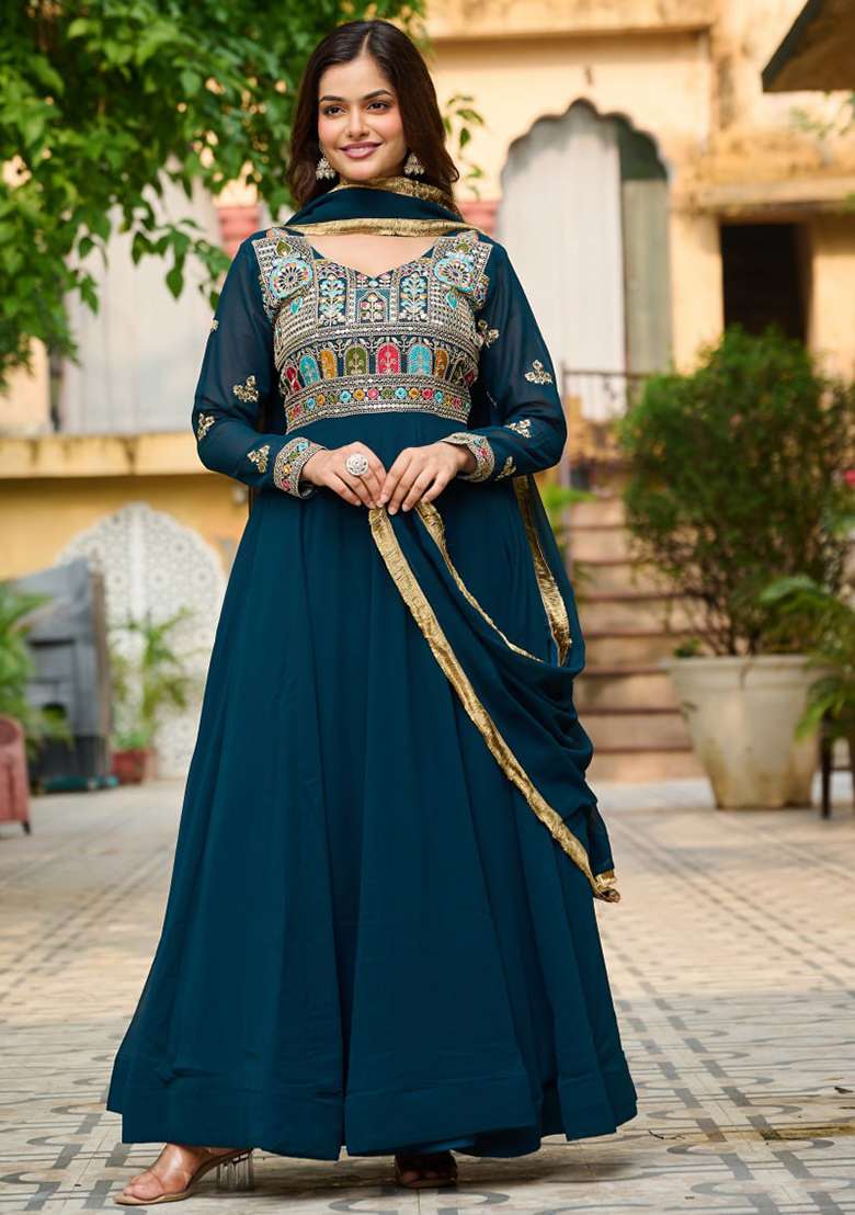 Rama Embroidered Faux Blooming Gwon Set - Indya