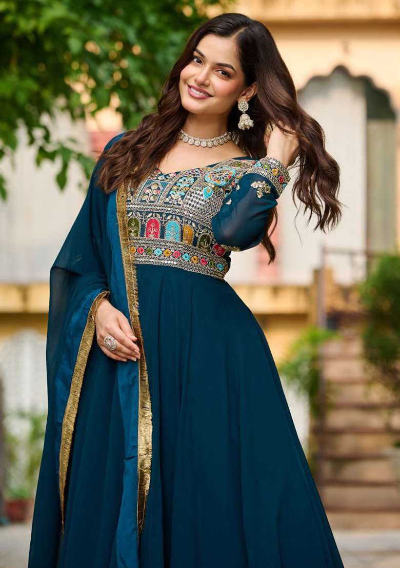 Rama Embroidered Faux Blooming Gwon Set - Indya