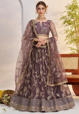 Dark Onion Embroidered Butterfly Net Lehenga Set