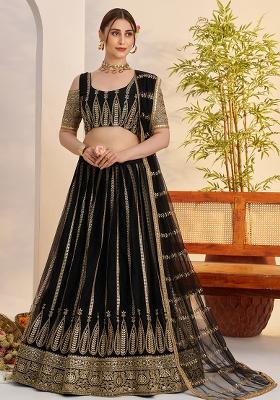 Black Embroidered Butterfly Net Lehenga Set