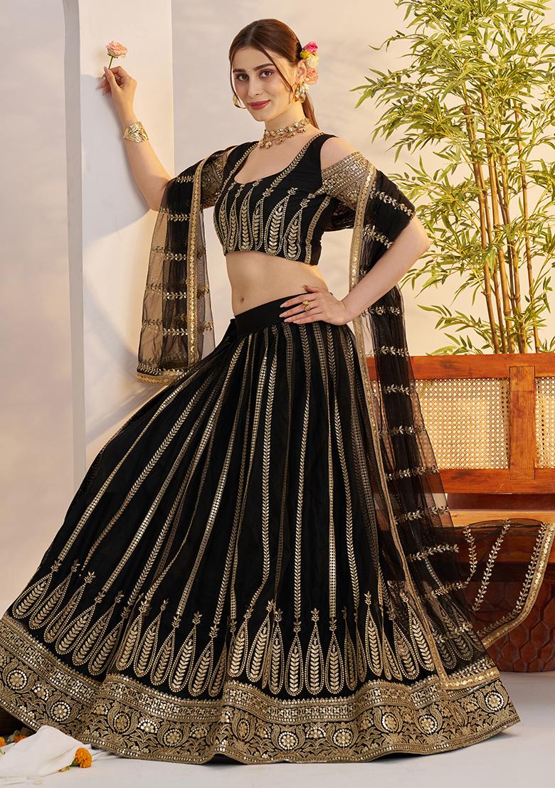 Black Embroidered Butterfly Net Lehenga Set