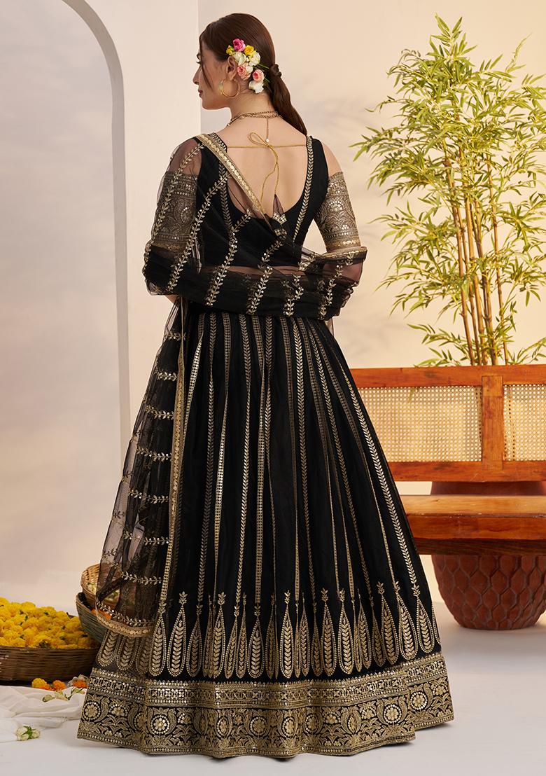 Black Embroidered Butterfly Net Lehenga Set