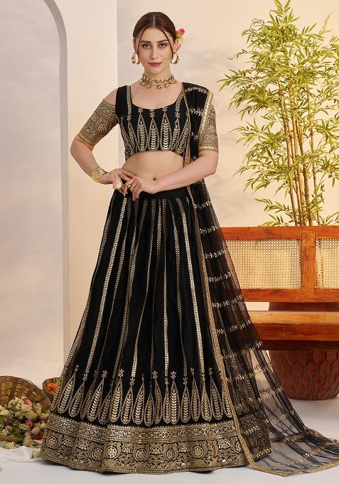 Black Embroidered Butterfly Net Lehenga Set