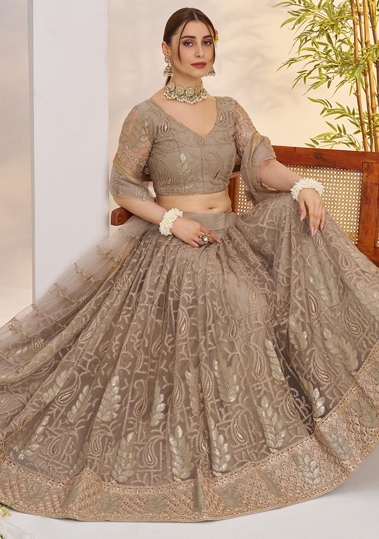 Grey Embroidered Butterfly Net Lehenga Set