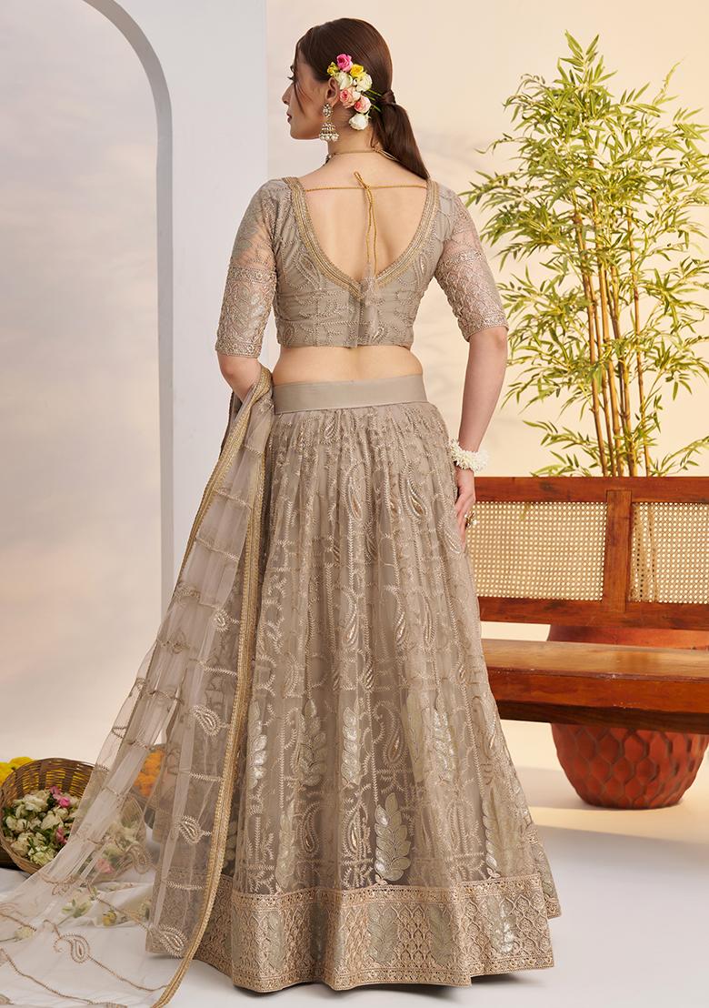 Grey Embroidered Butterfly Net Lehenga Set