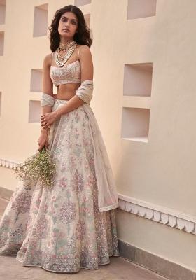 White Embroidered Georgette Lehenga Set