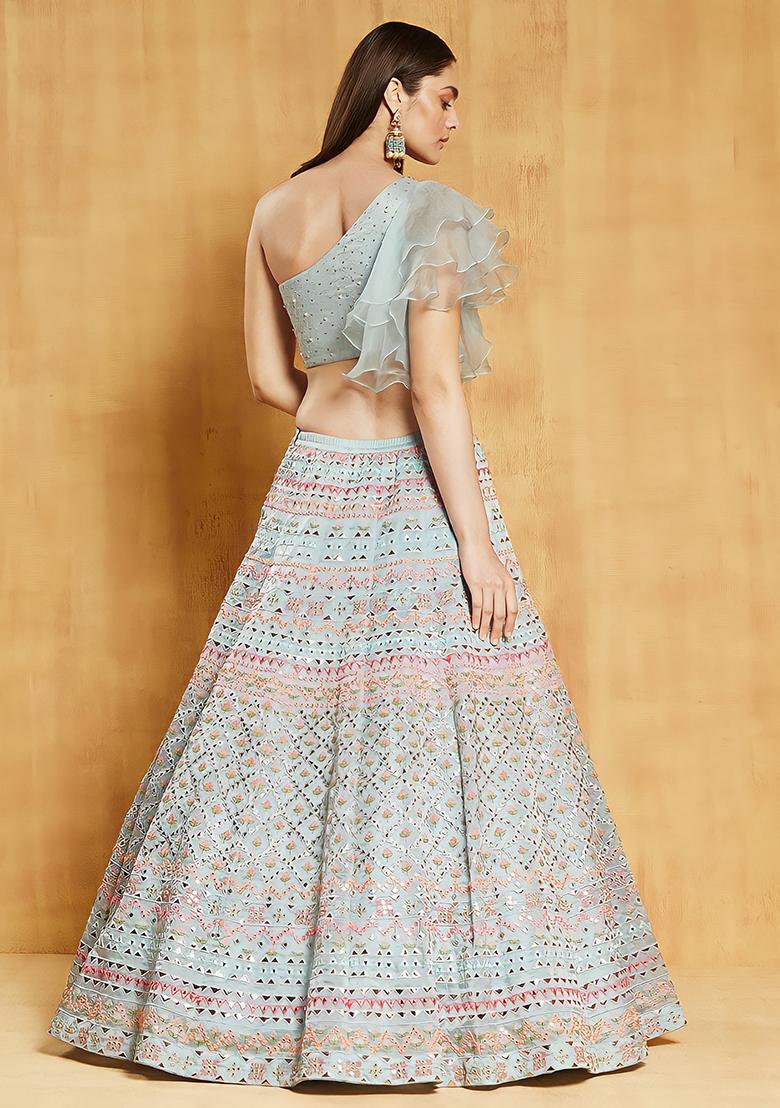 Sea Green Embroidered Silk Lehenga Set