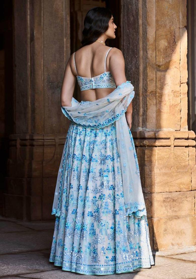 Multicolor Embroidered Faux Georgette Lehenga Set