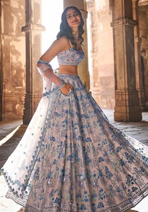 Multicolor Embroidered Faux Georgette Lehenga Set