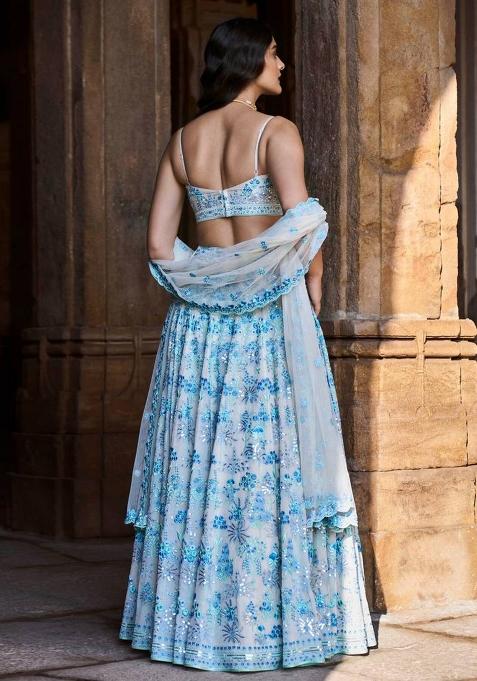 Multicolor Embroidered Faux Georgette Lehenga Set