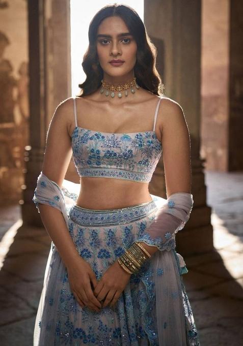 Multicolor Embroidered Faux Georgette Lehenga Set