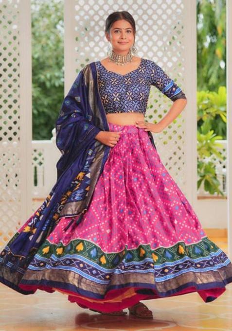 Multicolor Embroidered Silk Lehenga Set
