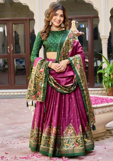 Multicolor Embroidered Silk Lehenga Set