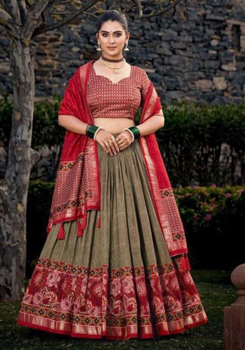 Multicolor Embroidered Silk Lehenga Set