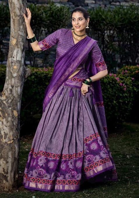 Multicolor Embroidered Silk Lehenga Set