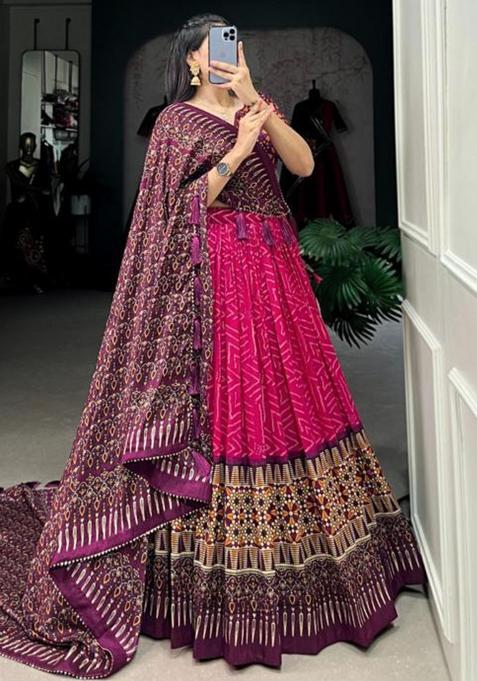 Multicolor Embroidered Silk Lehenga Set