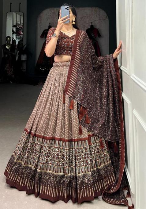 Multicolor Embroidered Silk Lehenga Set