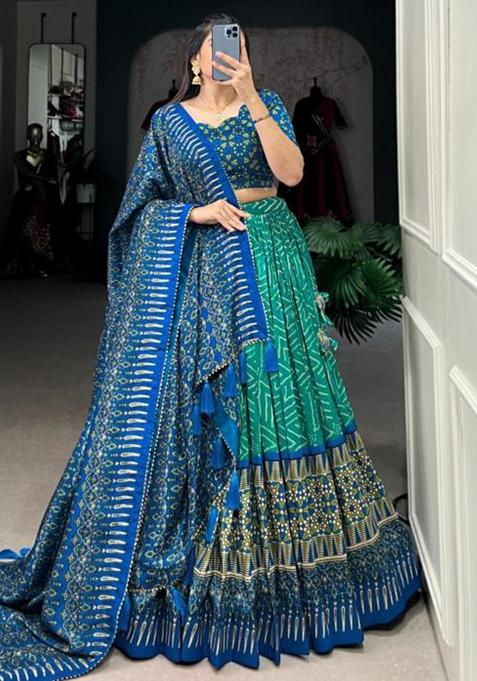 Multicolor Embroidered Silk Lehenga Set