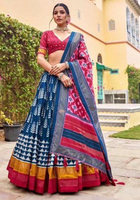 Multicolor Embroidered Silk Lehenga Set