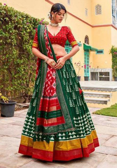 Multicolor Embroidered Silk Lehenga Set