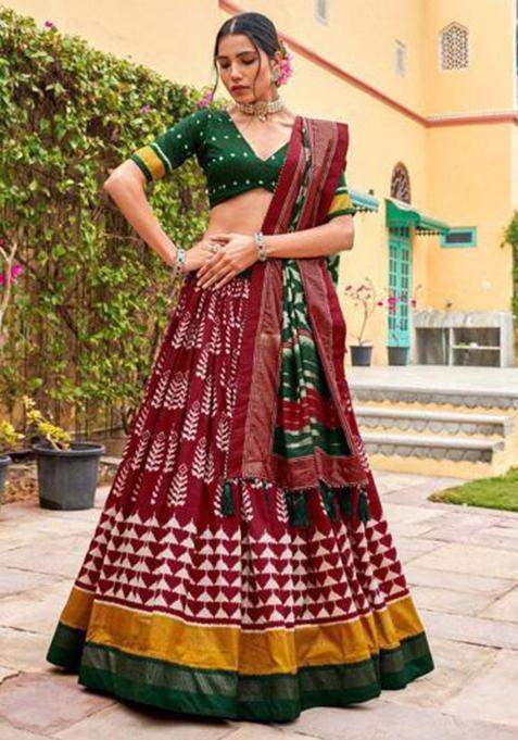 Multicolor Embroidered Silk Lehenga Set