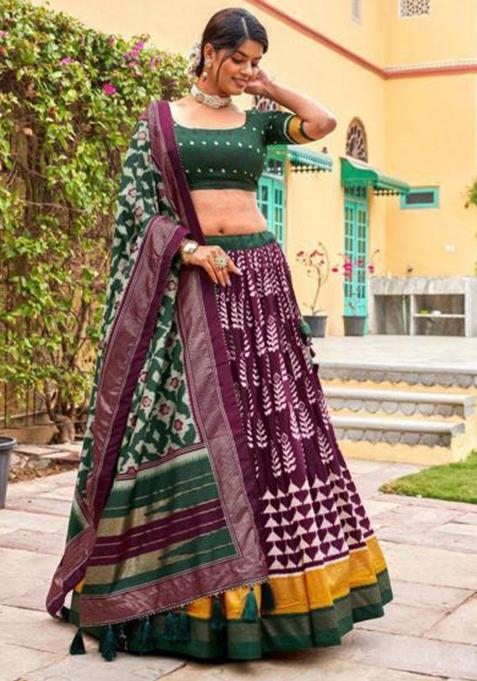 Multicolor Embroidered Silk Lehenga Set