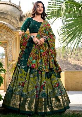 Multicolor Embroidered Silk Blend Lehenga Set