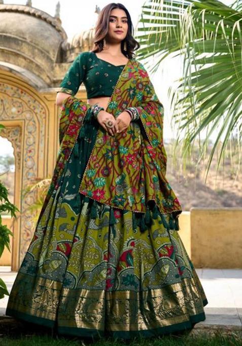 Multicolor Embroidered Silk Lehenga Set