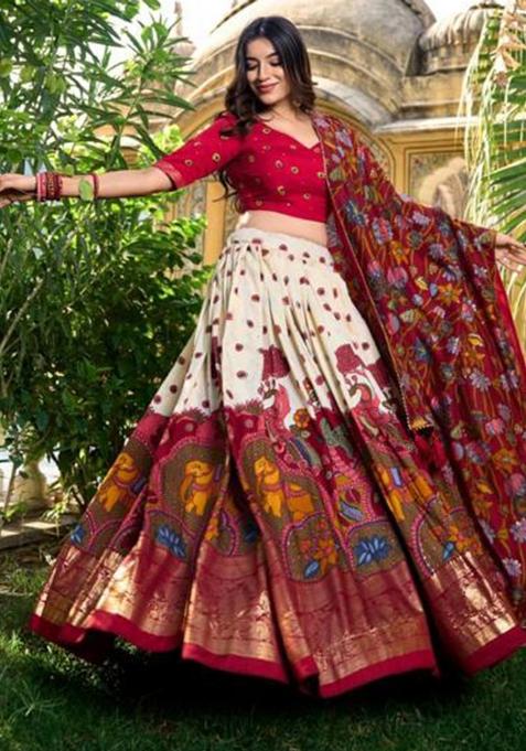 Multicolor Embroidered Silk Lehenga Set